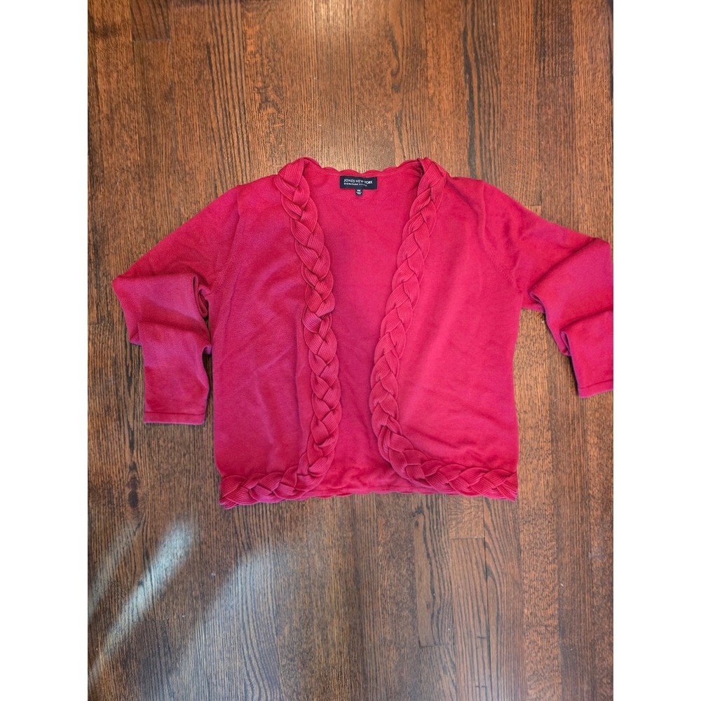 Jones New York Signature Petite Red Braided Trim Cardigan Sweater PM‎